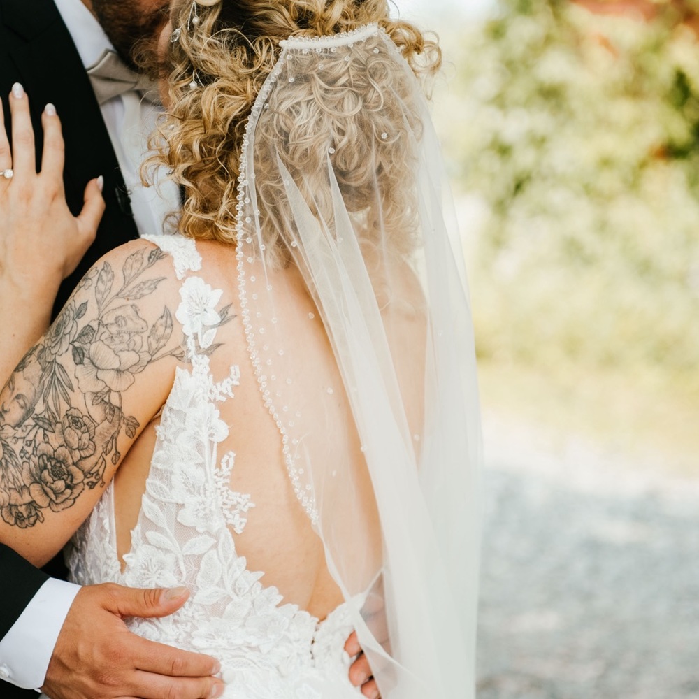 Wedding veil. Beaded